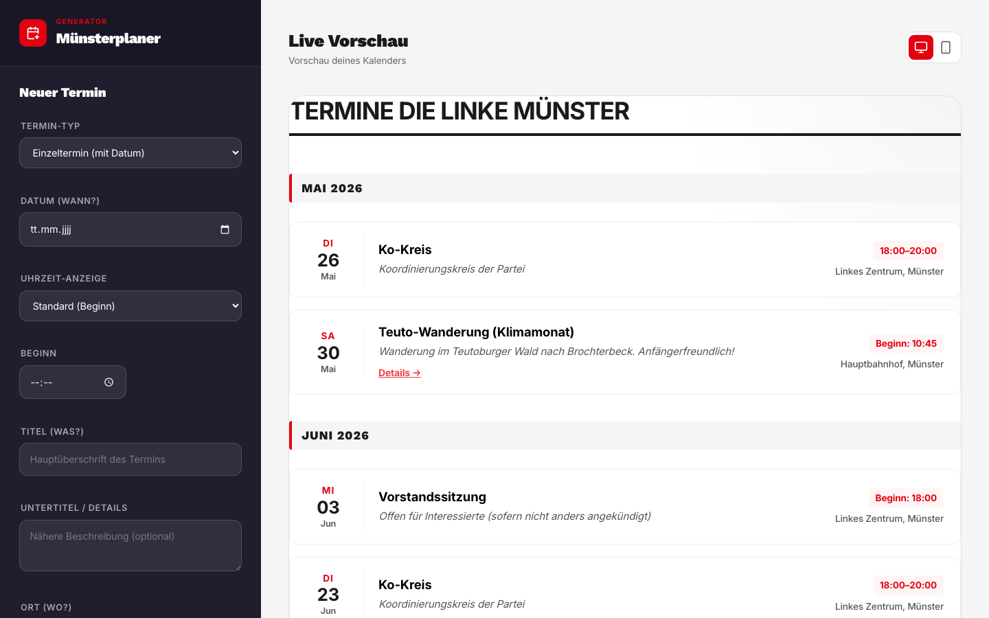 Münsterplaner Desktop Übersicht
